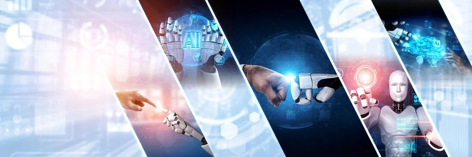 Human interact with AI artificial intelligence virtual assistant NLP robot Foto stock