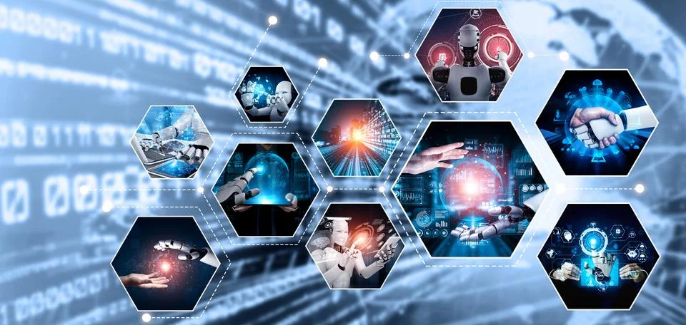 Human interact with AI artificial intelligence virtual assistant NLP robot Foto stock