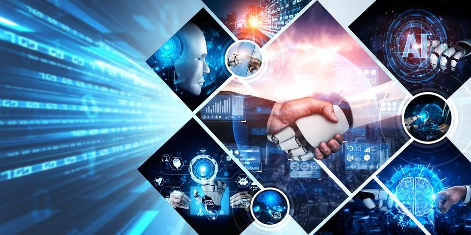 Human interact with AI artificial intelligence virtual assistant NLP robot Stock Photos