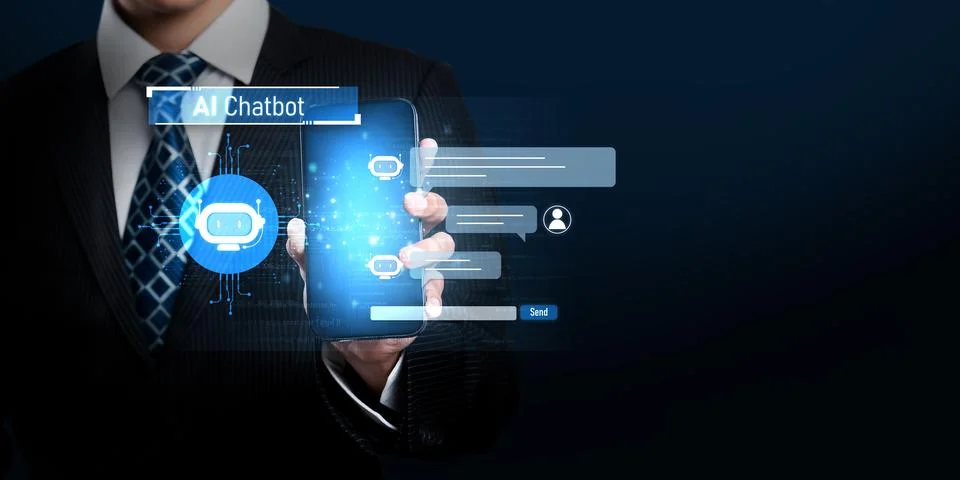 Human interact with AI artificial intelligence virtual assistant generative NLP Stock Photos
