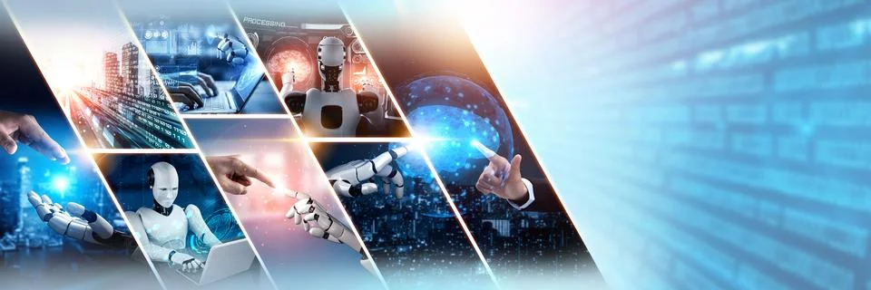 Human interact with AI artificial intelligence virtual assistant NLP robot Foto stock