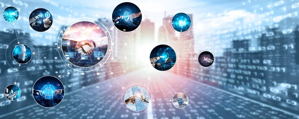Human interact with AI artificial intelligence virtual assistant NLP robot Foto stock