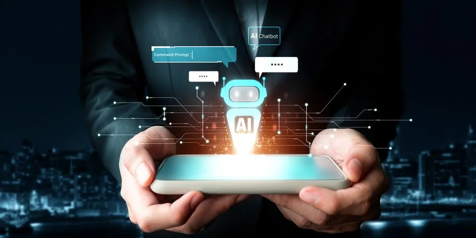 Human interact with AI artificial intelligence virtual assistant generative NLP Stock Photos