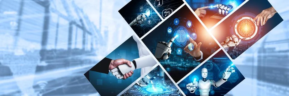 Human interact with AI artificial intelligence virtual assistant NLP robot Foto stock