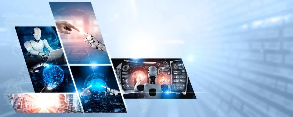 Human interact with AI artificial intelligence virtual assistant NLP robot Foto stock