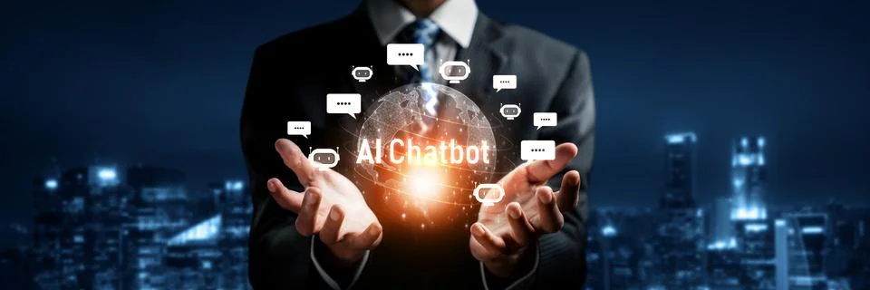Human interact with AI artificial intelligence virtual assistant generative NLP Stock Photos
