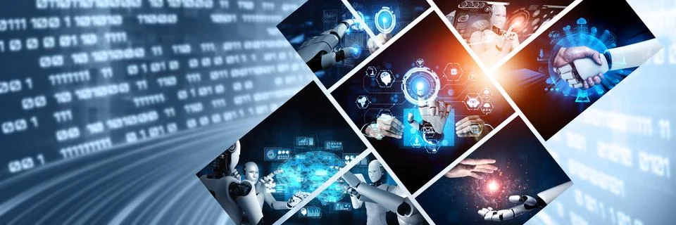 Human interact with AI artificial intelligence virtual assistant NLP robot Stock Photos