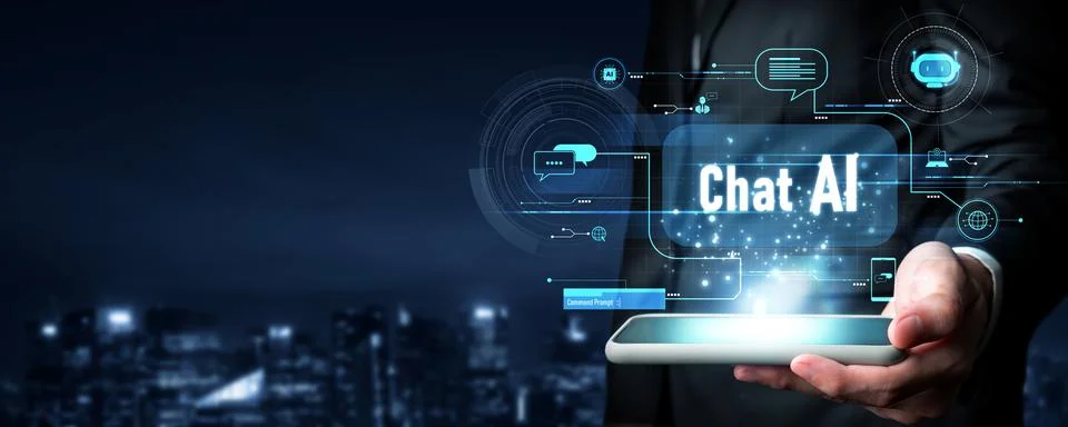 Human interact with AI artificial intelligence virtual assistant generative NLP Stock Photos