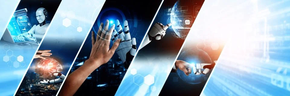 Human interact with AI artificial intelligence virtual assistant NLP robot 写真素材
