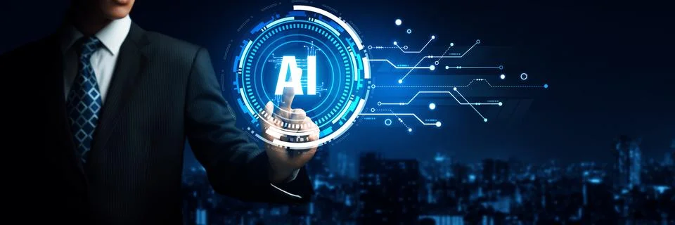 Human interact with AI artificial intelligence brain processor generative AI NLP Stock Photos