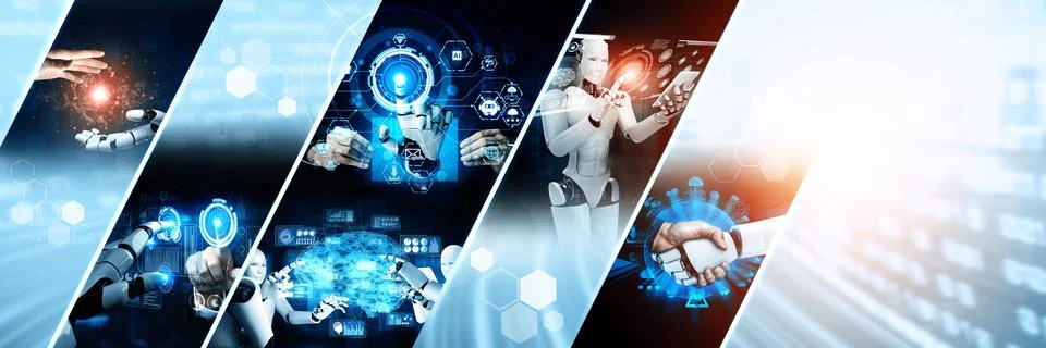 Human interact with AI artificial intelligence virtual assistant NLP robot Foto stock