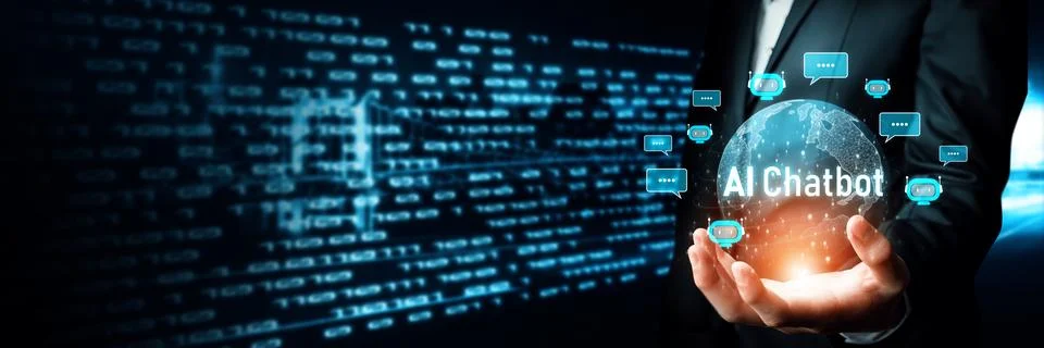 Human interact with AI artificial intelligence virtual assistant generative NLP Stock Photos