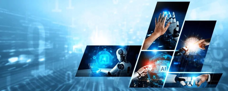 Human interact with AI artificial intelligence virtual assistant NLP robot 写真素材