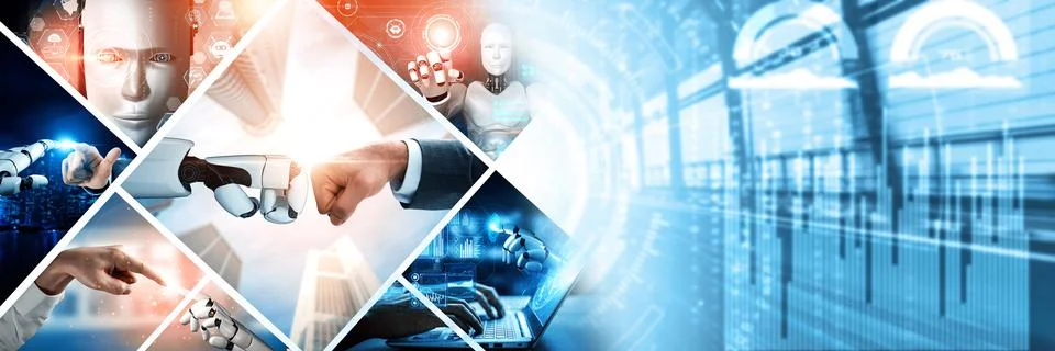 Human interact with AI artificial intelligence virtual assistant NLP robot Foto stock