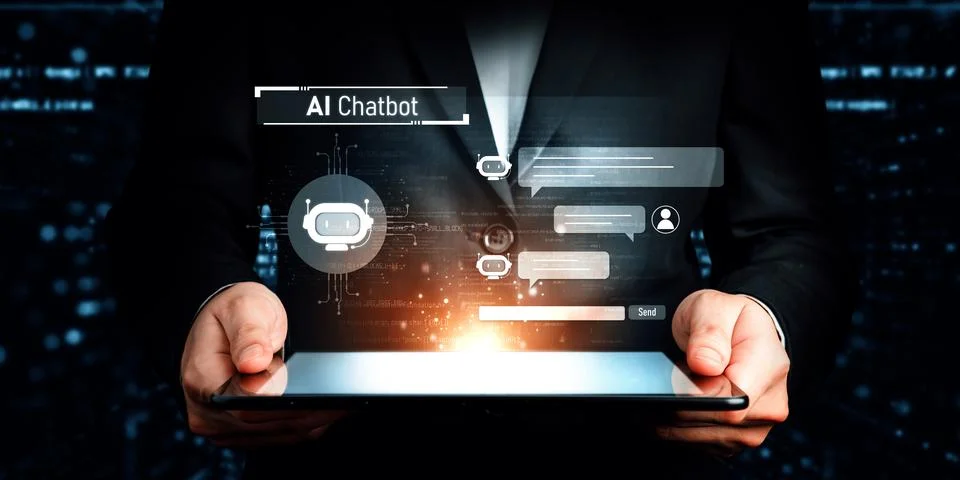 Human interact with AI artificial intelligence virtual assistant generative NLP 스톡 사진
