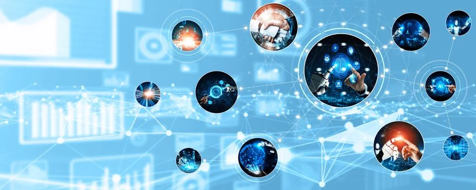 Human interact with AI artificial intelligence virtual assistant NLP robot 写真素材