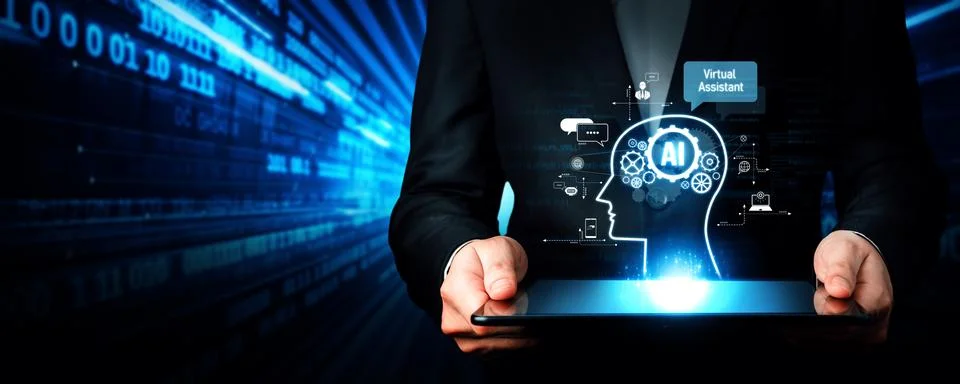 Human interact with AI artificial intelligence virtual assistant generative NLP Stock Photos