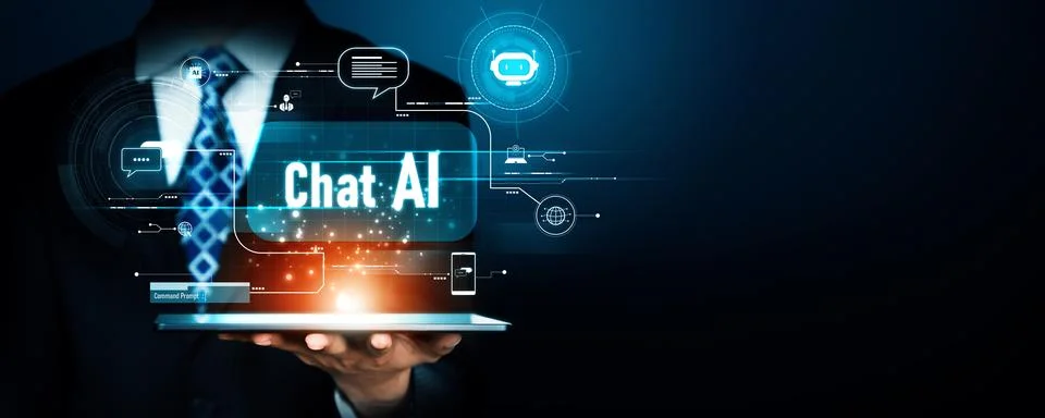 Human interact with AI artificial intelligence virtual assistant generative NLP Stock Photos