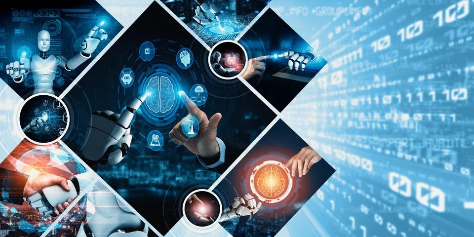 Human interact with AI artificial intelligence virtual assistant NLP robot 스톡 사진