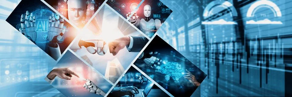 Human interact with AI artificial intelligence virtual assistant NLP robot Stock Photos