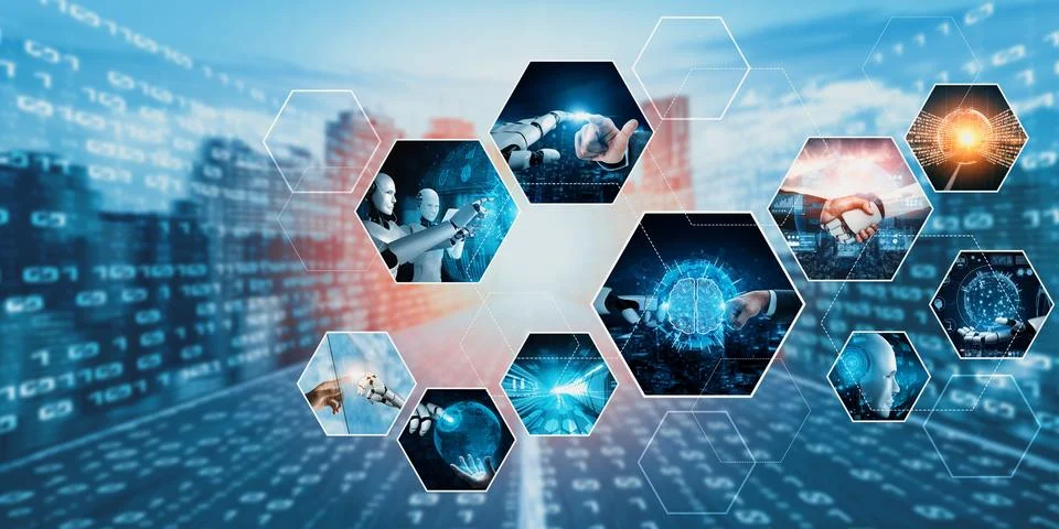 Human interact with AI artificial intelligence virtual assistant NLP robot 스톡 사진