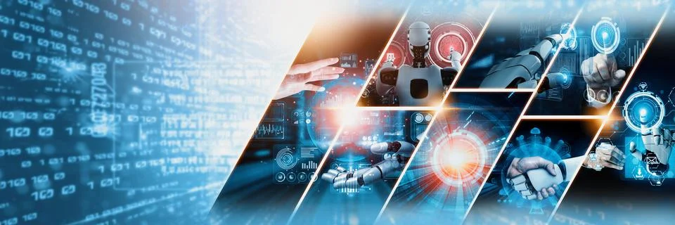 Human interact with AI artificial intelligence virtual assistant NLP robot Stock Photos