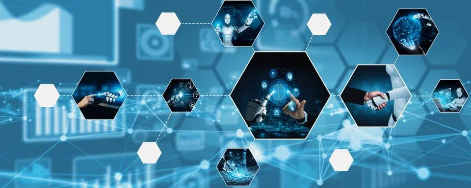 Human interact with AI artificial intelligence virtual assistant NLP robot 스톡 사진