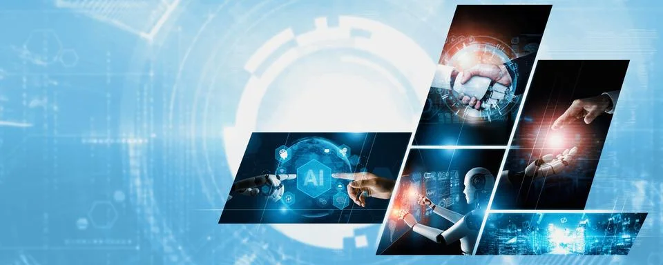 Human interact with AI artificial intelligence virtual assistant NLP robot 스톡 사진