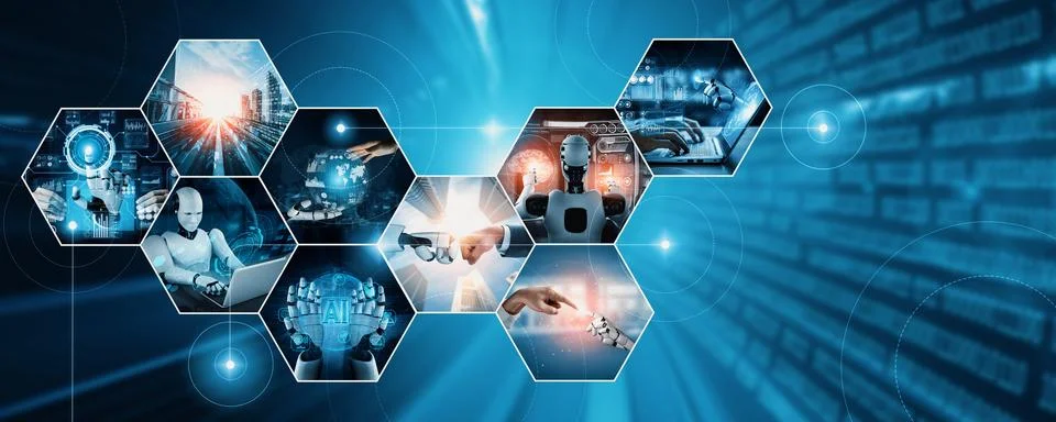 Human interact with AI artificial intelligence virtual assistant NLP robot Stock Photos