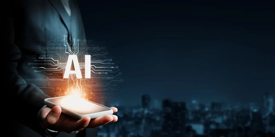 Human interact with AI artificial intelligence brain processor generative AI NLP Stock Photos