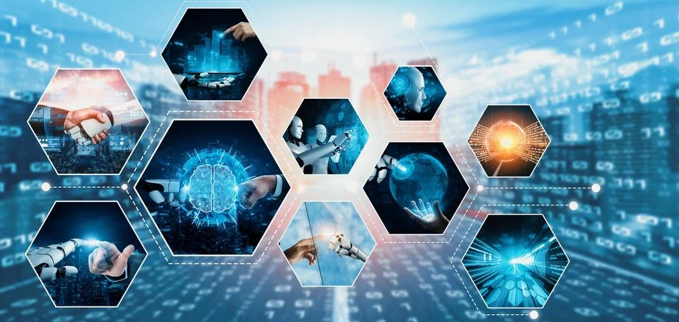 Human interact with AI artificial intelligence virtual assistant NLP robot 스톡 사진