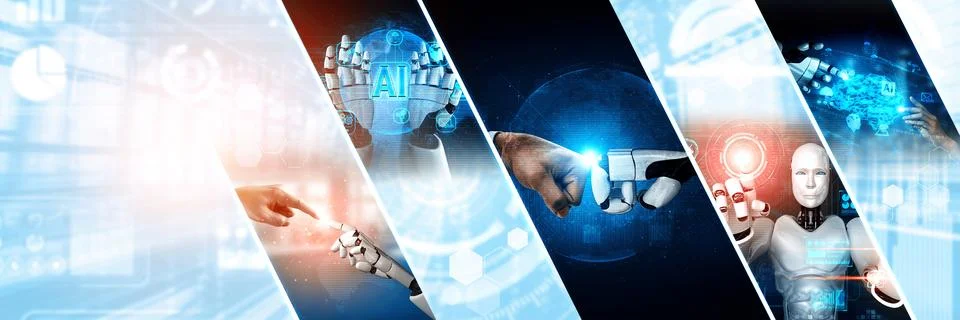 Human interact with AI artificial intelligence virtual assistant NLP robot 스톡 사진