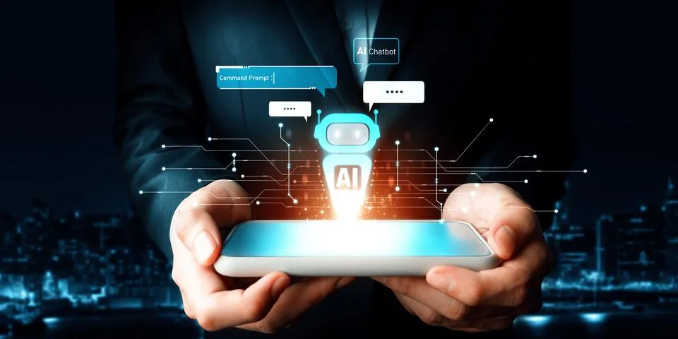 Human interact with AI artificial intelligence virtual assistant generative NLP 写真素材