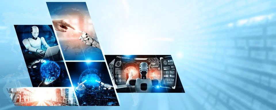 Human interact with AI artificial intelligence virtual assistant NLP robot 스톡 사진