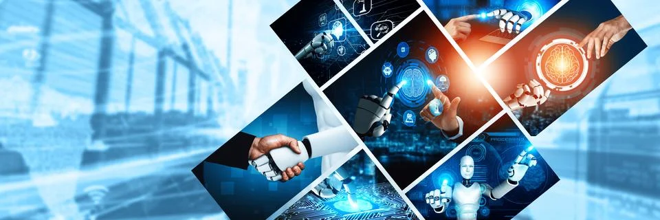 Human interact with AI artificial intelligence virtual assistant NLP robot Stock Photos