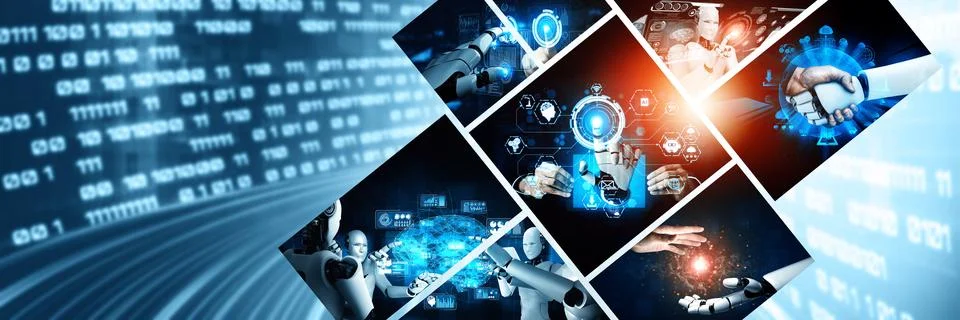 Human interact with AI artificial intelligence virtual assistant NLP robot Foto stock