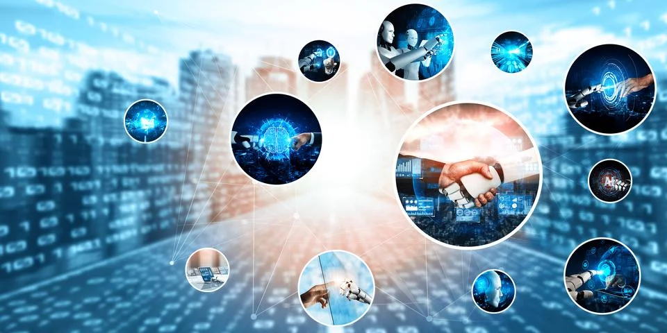 Human interact with AI artificial intelligence virtual assistant NLP robot 스톡 사진