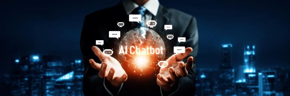 Human interact with AI artificial intelligence virtual assistant generative NLP Foto stock