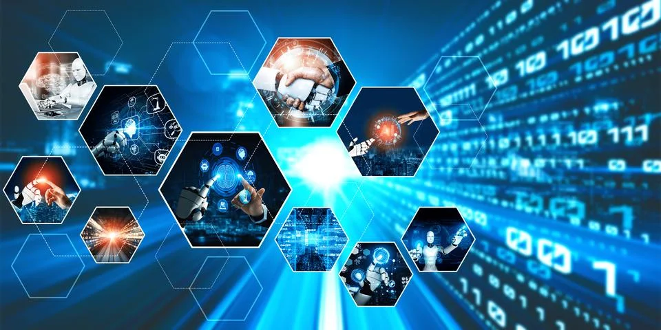 Human interact with AI artificial intelligence virtual assistant NLP robot Foto stock