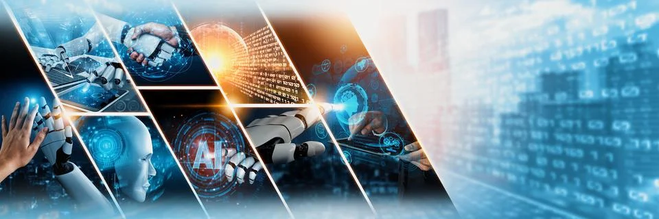 Human interact with AI artificial intelligence virtual assistant NLP robot 写真素材