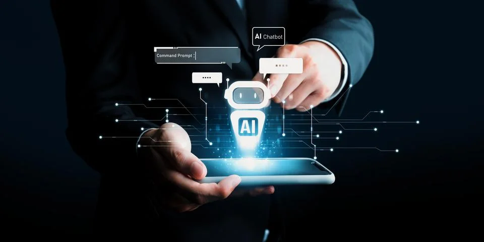 Human interact with AI artificial intelligence virtual assistant generative NLP 스톡 사진