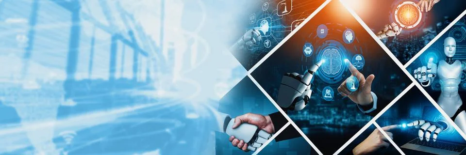 Human interact with AI artificial intelligence virtual assistant NLP robot 写真素材