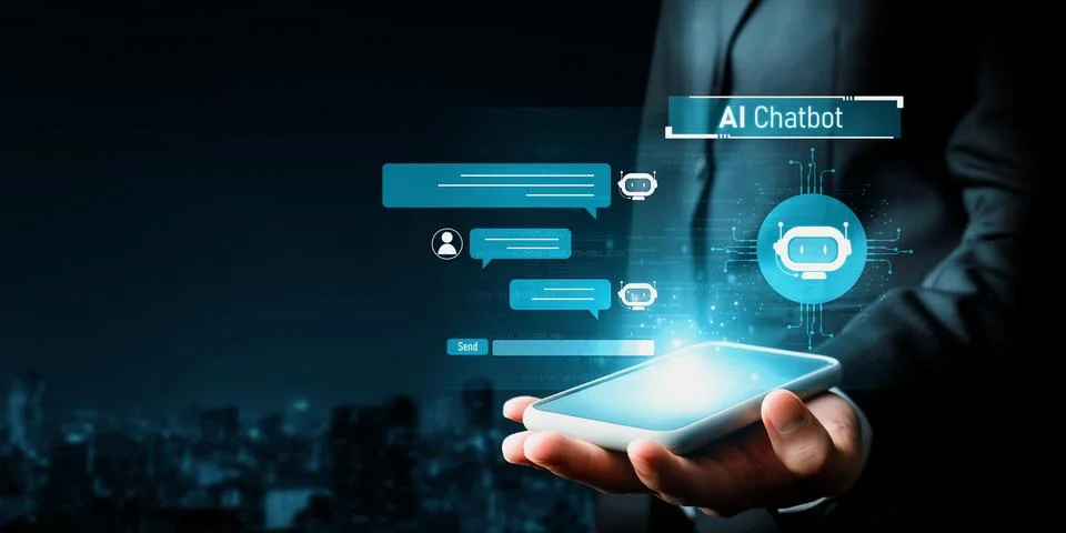 Human interact with AI artificial intelligence virtual assistant generative NLP 写真素材