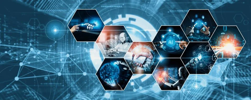 Human interact with AI artificial intelligence virtual assistant NLP robot 스톡 사진