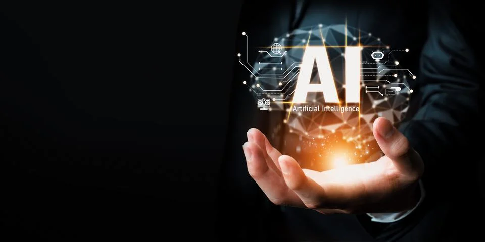 Human interact with AI artificial intelligence brain processor generative AI NLP Stock Photos