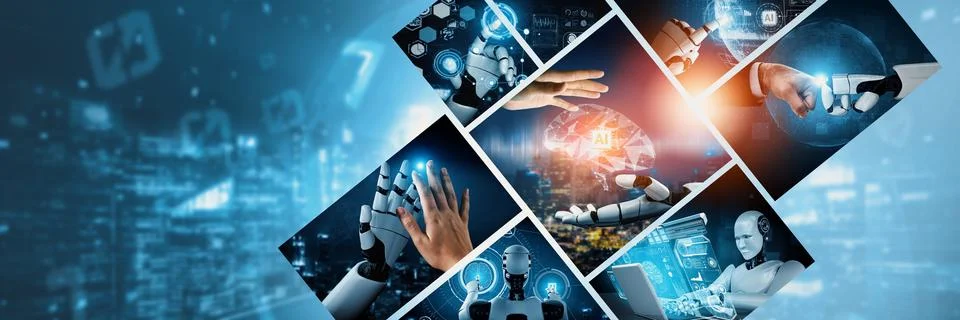 Human interact with AI artificial intelligence virtual assistant NLP robot 写真素材
