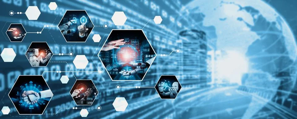 Human interact with AI artificial intelligence virtual assistant NLP robot 写真素材