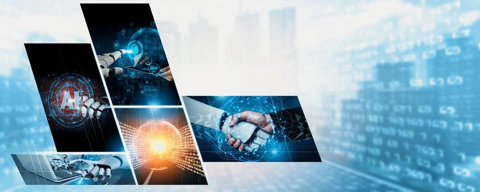 Human interact with AI artificial intelligence virtual assistant NLP robot Stock Photos