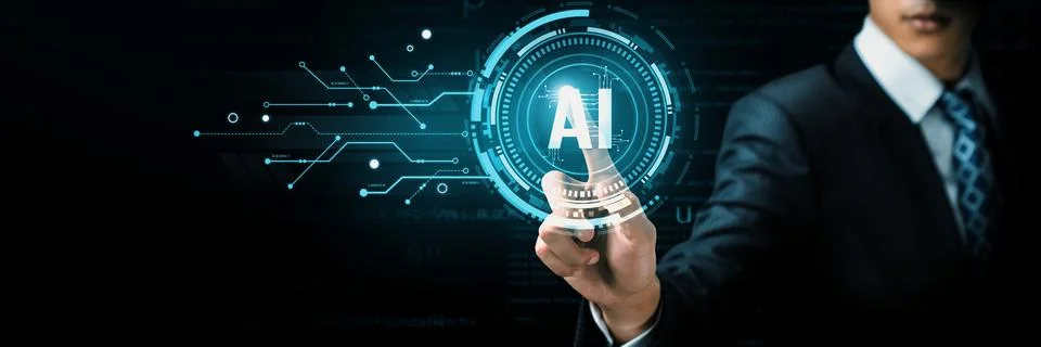 Human interact with AI artificial intelligence brain processor generative AI NLP Stock Photos
