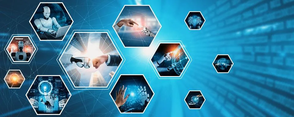 Human interact with AI artificial intelligence virtual assistant NLP robot Foto stock